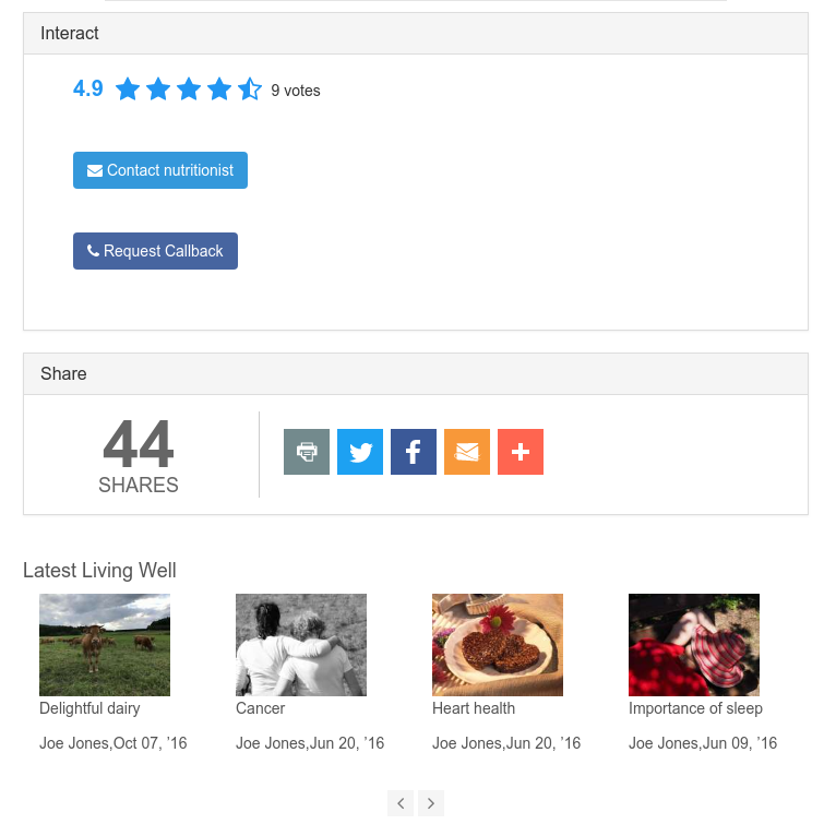 Learn how to print articles and recipes on Your Nutrition Site using the 'print' share button.