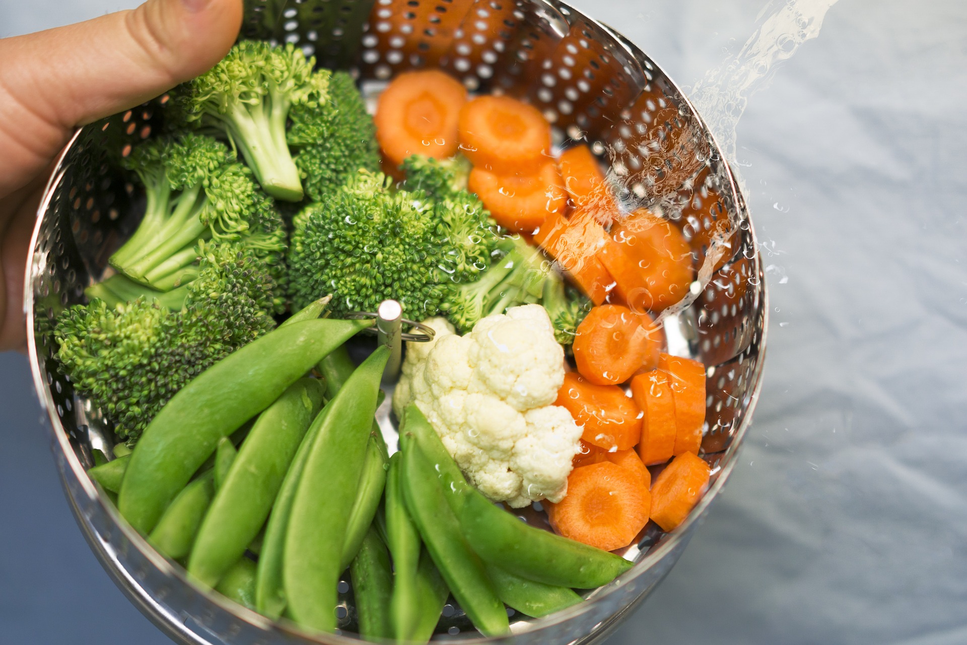 Vegetables in steamer basket