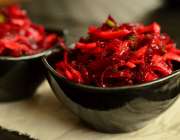 Shredded beetroot, carrot and apple salad